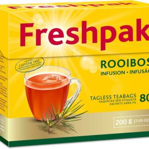 Freshpak Rooibos Tea Bags 80 Count | South African Caffeine Free Herbal Rooibos Infusion Smooth Naturally Sweet Flavor Tagless Teabags Everyday Beverage
