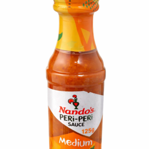 Nando’s  PERi-PERi Medium Hot Sauce 125g– Authentic Portuguese African Chili Sauce, Medium Heat Gourmet Pepper Sauce for Chicken, Marinade, Grilling, BBQ, Wings, Sandwiches, Dips and Everyday Cooking, Flavorful Peri Peri Condiment