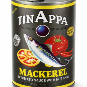 TINAPPA Mackerel in Tomato Sauce with Hot Chili 455g – Premium Canned Mackerel Fish, Ready to Eat Spicy Seafood, Wild Caught Protein Rich Omega-3 Fish Fillets, African Style Canned Fish, Shelf Stable Gourmet Seafood Meal