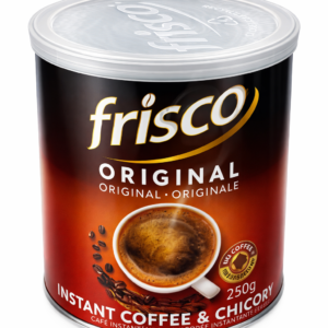 Frisco Original Instant Coffee & Chicory 250g Tin – Premium Instant Coffee Powder Blend with Chicory, Rich Strong Aroma Smooth Taste, Classic European Style Coffee Mix, Easy Dissolve Granules for Hot or Cold Beverages, Bulk Coffee Canister