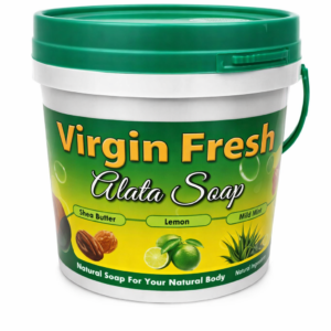 Virgin Fresh Alata Soap with Shea Butter, Lemon & Mild Mint – Authentic African Black Soap for Skin Brightening, Acne Control, Dark Spot Removal, Deep Cleansing, All Skin Types, Family Size Bucket