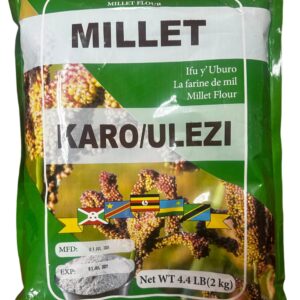 Millet Karo Ulezi Flour 4.4 LB (2kg) | 100% Natural Whole Grain Millet Flour | African Millet Flour for Porridge, Uji, Pap, Fufu, Swallow, Baking & Gluten Free Cooking | Traditional East African Millet Flour