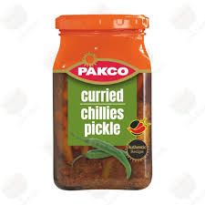 Pakco Curried Chillies Pickle – Authentic South African Hot Pepper Pickle with Curry Spices – Spicy Indian & African Style Chilli Pickle – Bold, Tangy, Savory Condiment for Rice, Curry, Sandwiches & Braai – Gourmet Pickled Chillies