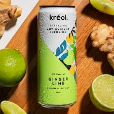 Kreol Sparkling Antioxidant Infusion Ginger Lime – Refreshing Ginger Lime Sparkling Drink with Antioxidants, Clean Energy Beverage, Non-Alcoholic, Naturally Flavored, Low Calorie Functional Beverage
